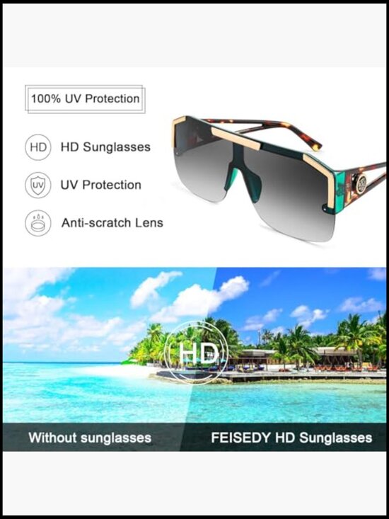 Square Oversized Flat Top Shield Sunglasses UV400 Protection Polycarbonate Frame main image 4